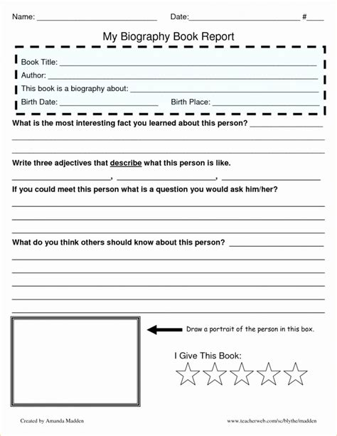 biography book report template middle school